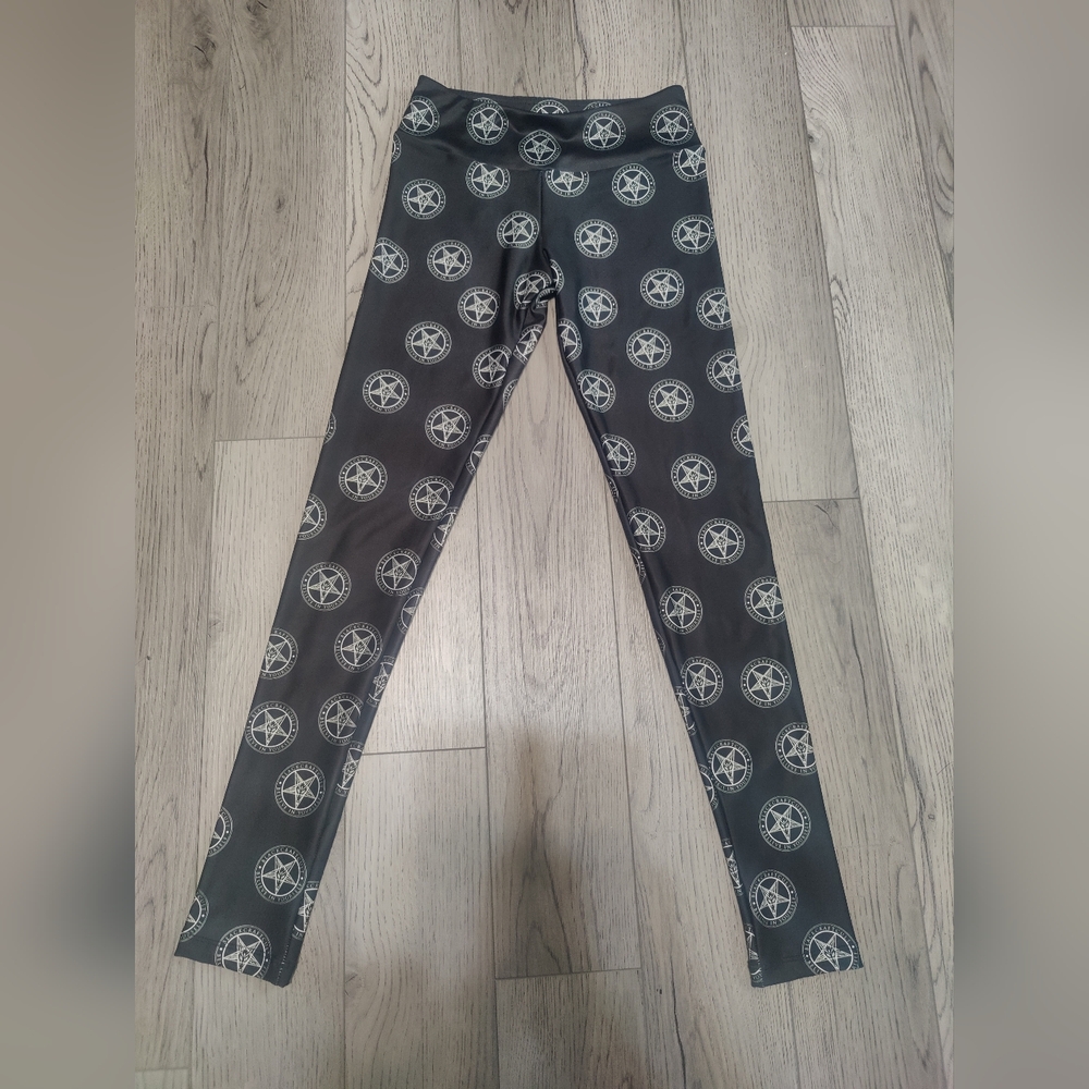 Blackcraft Cult Pentagram Logo Leggings Black Goth Emo Punk Workout Baphomet XS